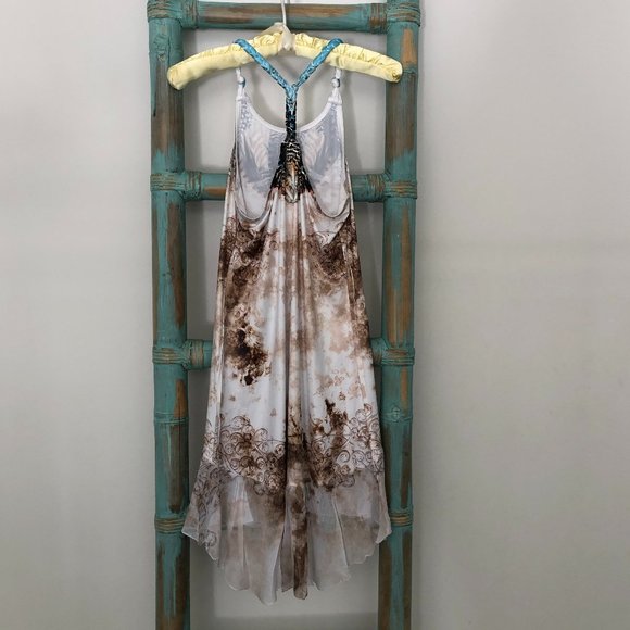 Sophie & Mia Feather Print High- Low Dress with Braided Racerback Straps - Picture 8 of 14